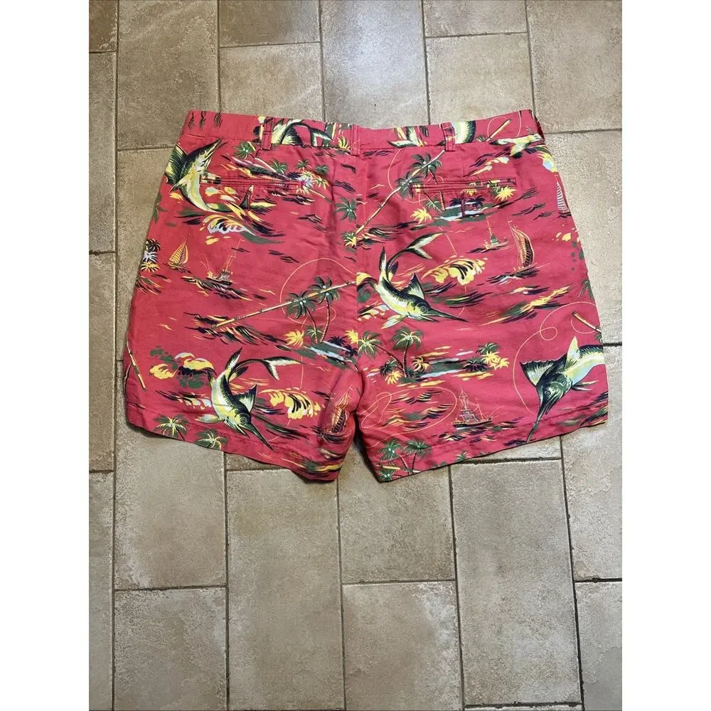 Polo Ralph Lauren Shorts Mens 38 Pink Fishing Linen Bermuda Hawaiian Swordfish
